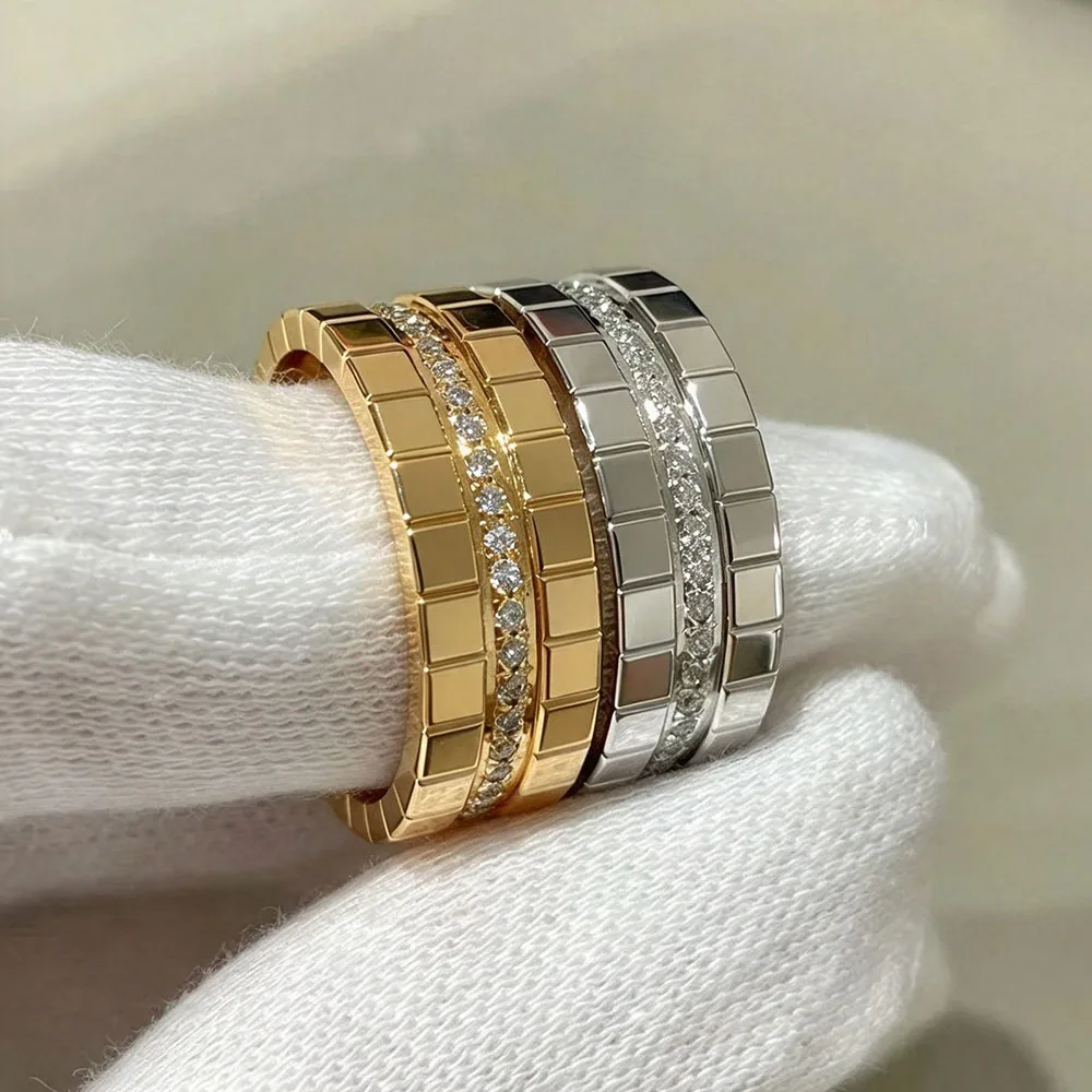 925 Sterling Silver Double Row Ice Cube Style Pave AAA Zirconia Lovers Ring For Women And Men Fine Jewelry