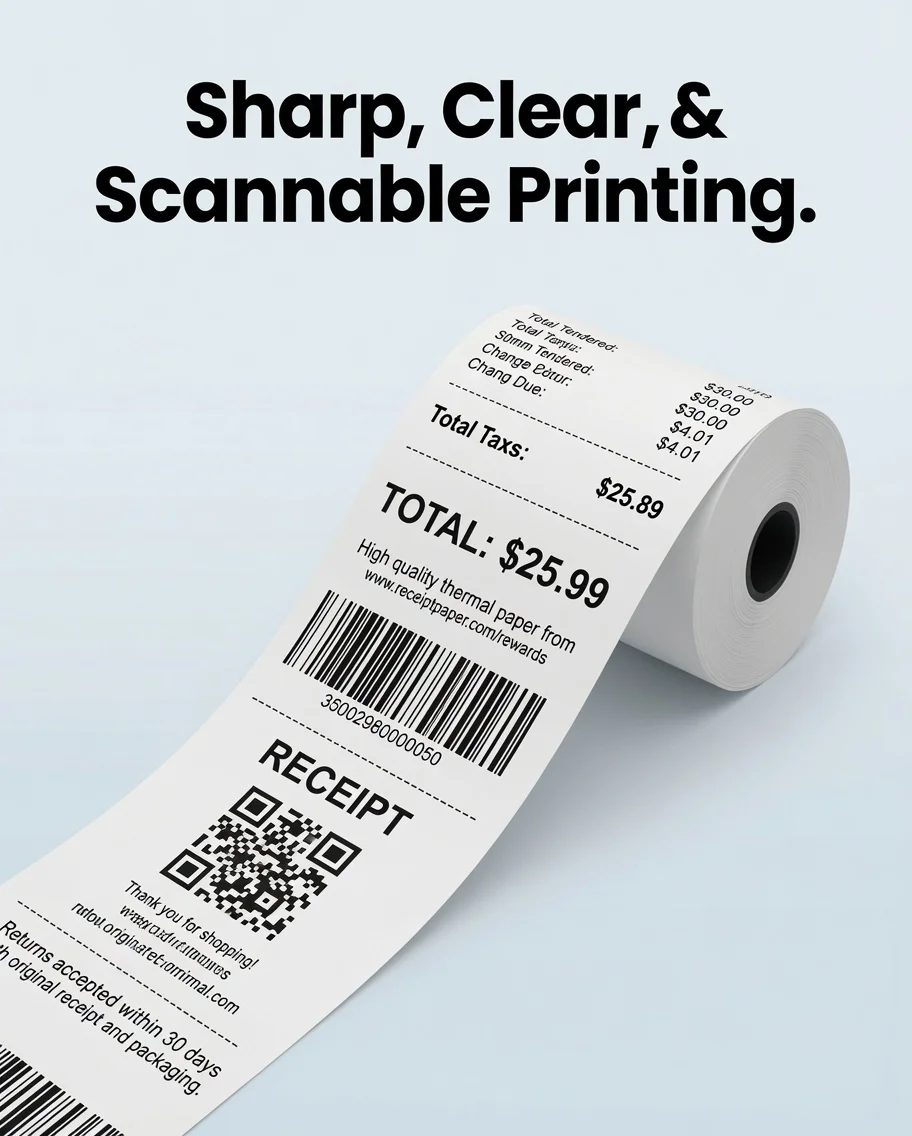 80mm X 50mm Thermal Paper Rolls BPA Free Receipt Paper for POS Printers Kitchen Cash Register High Quality Moisture Proof view 5