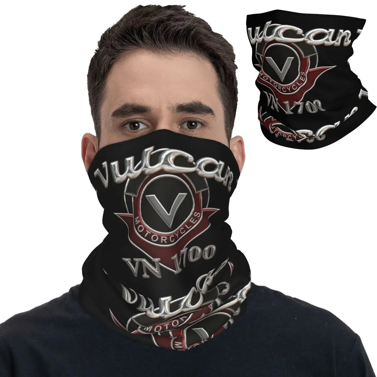 Vulcan VN 1700 Logo 3 Chrome Bandana Neck Gaiter Motorcycle Magic Scarf Warm Cycling Scarf Hiking for Men Women Adult Winter