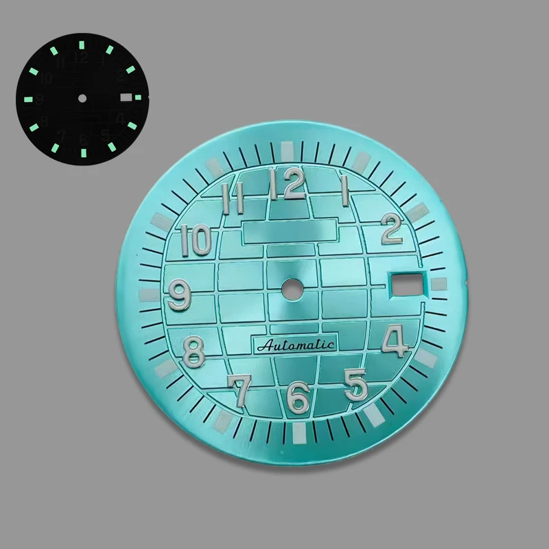 Reloj mecánico NH35 con esfera de 32mm de diámetro, superficie de buceo granada con protector solar modificado que brilla en la oscuridad verde