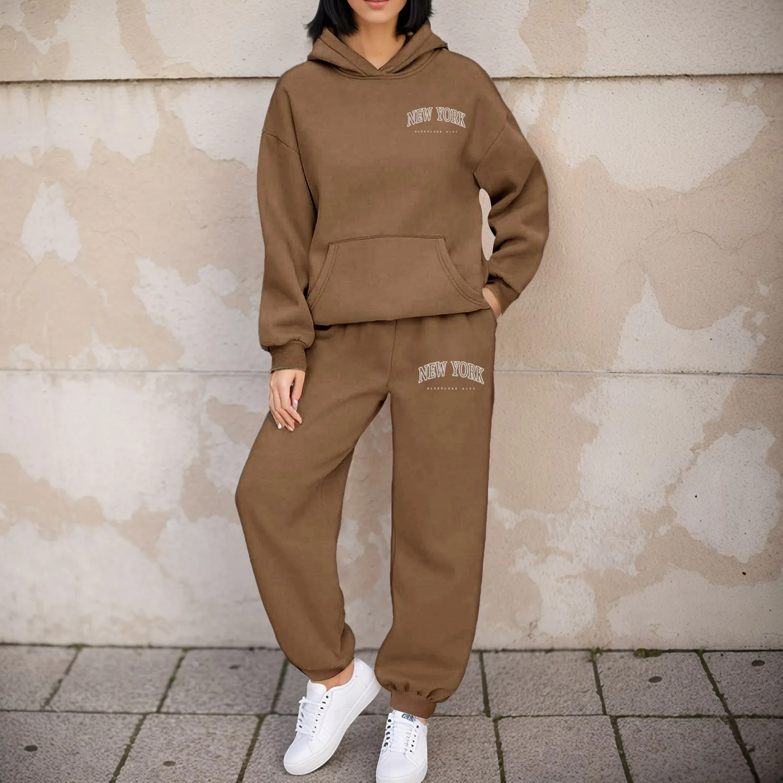 Women's Casual Hoodies 2 Piece Sets Autumn Plus Size Letter Print Tracksuit Set Sweatshirts+Sweatpants Sportswear Trousers Suit