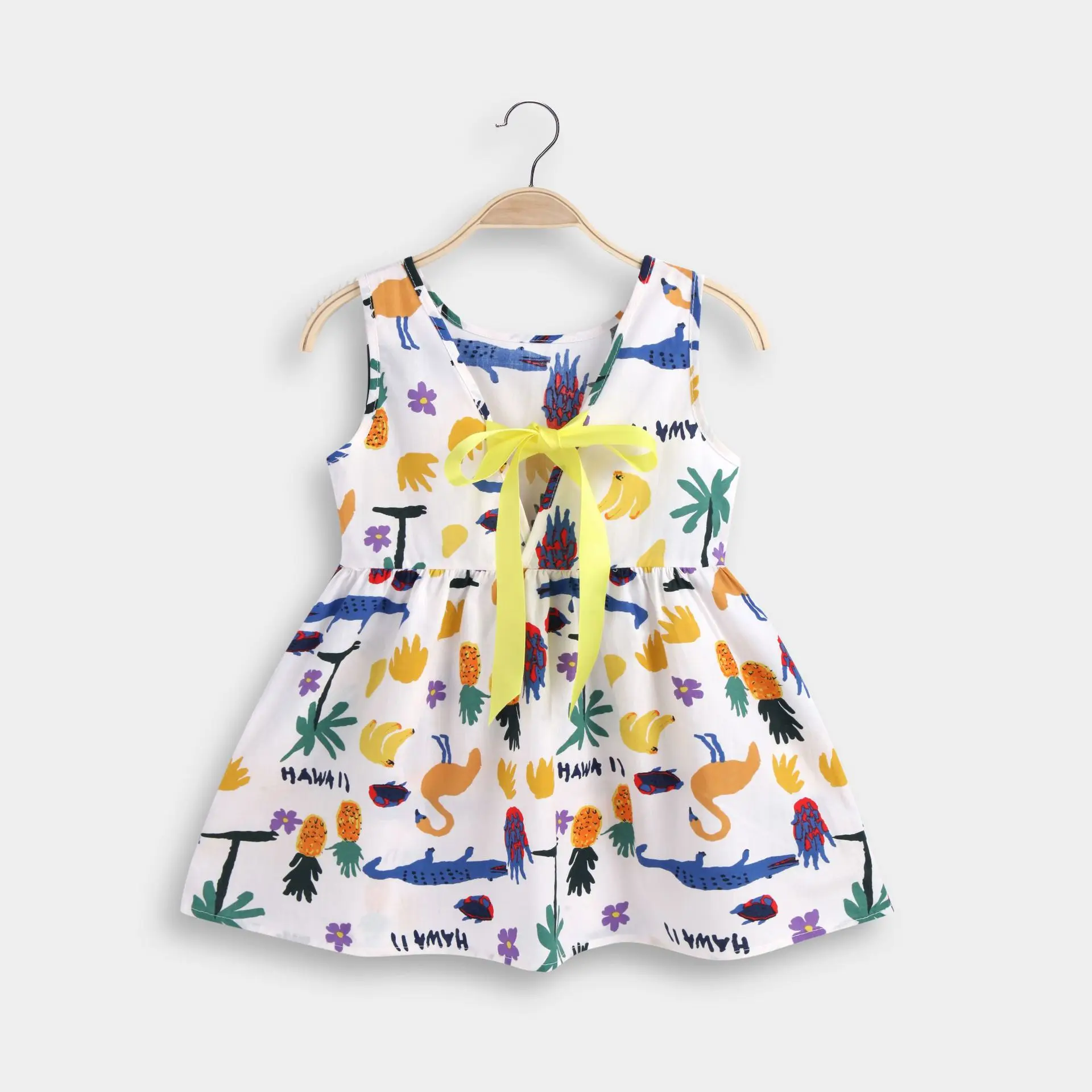 2024 Spring Summer Girls Sleeveless Print Lanyard Dress Korean Version Style Children Sundress 1-6Y Kids Cotton Casual Dress