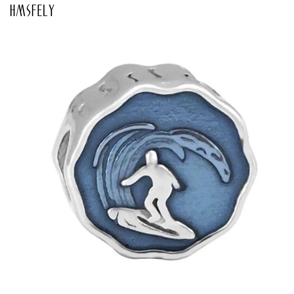 

Европейские Бусины HMSFELY с серфинговым узором для рукоделия, женские браслеты, аксессуары для изготовления ювелирных изделий, бусины из нержавеющей стали 316l