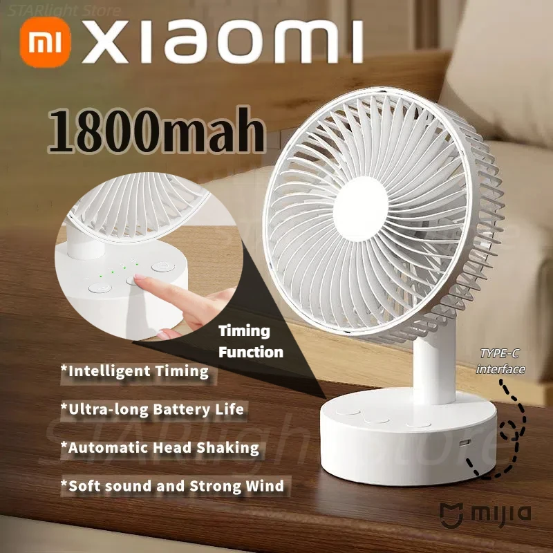 

Портативный перезаряжаемый настольный вентилятор Xiaomi, 8-дюймовый мини-USB-вентилятор для домашнего офиса, кемпинга, вентилятор воздушного охлаждения, осциллирующий таймер