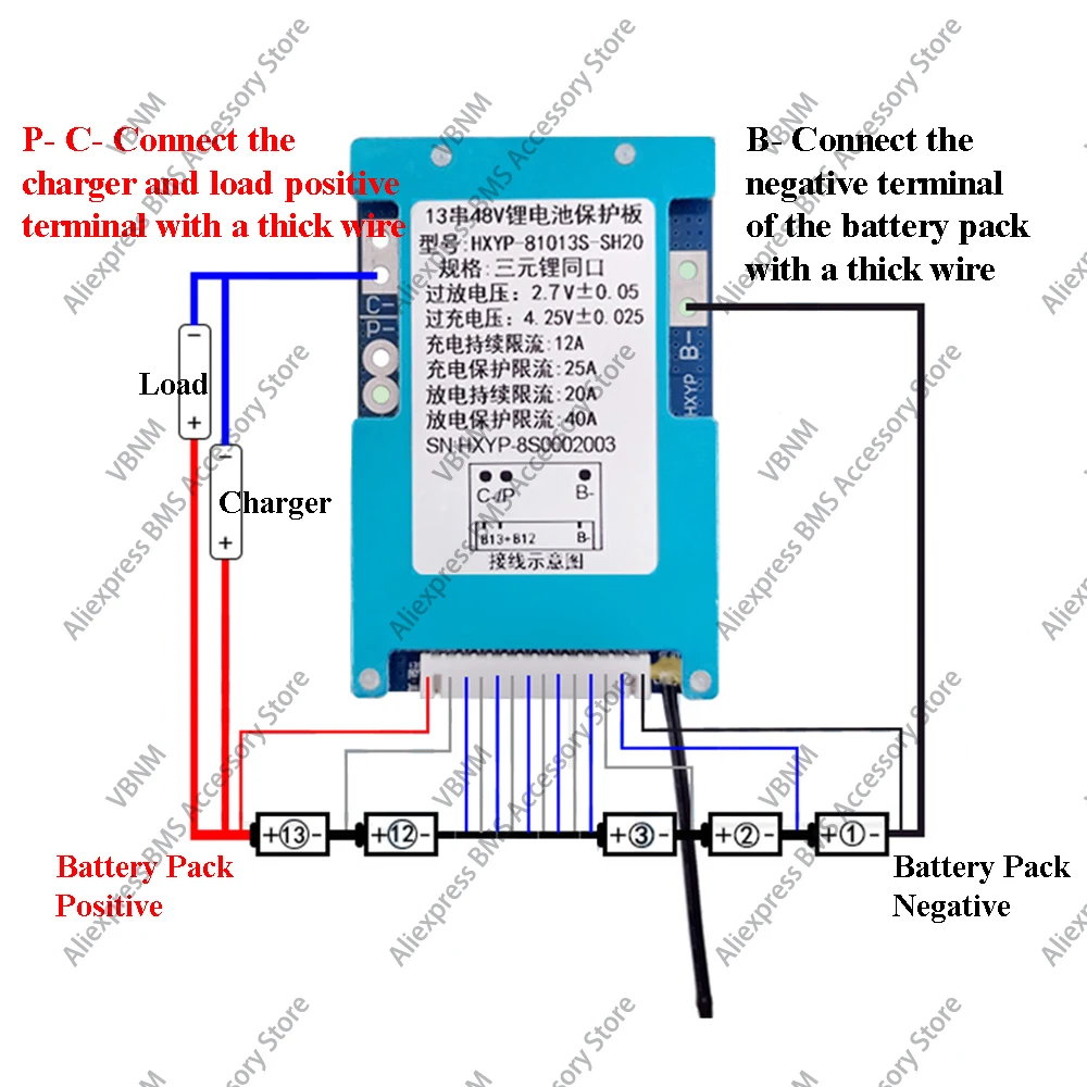 20A Li-ion BMS 5S 20V สำหรับแบตเตอรี่ลิเธียม3.7V พร้อมบาลานเซอร์ระบบป้องกันการชาร์จเกินอุณหภูมิ NTC E-BIKE BMS