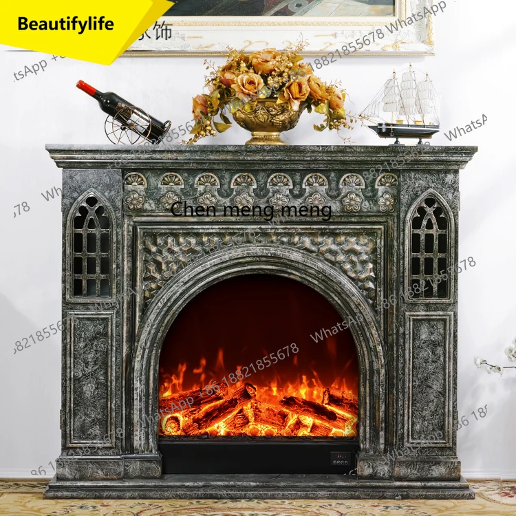 

02M European fireplace American simulation thermal power fireplace decorative cabinet solid wood fireplace rack