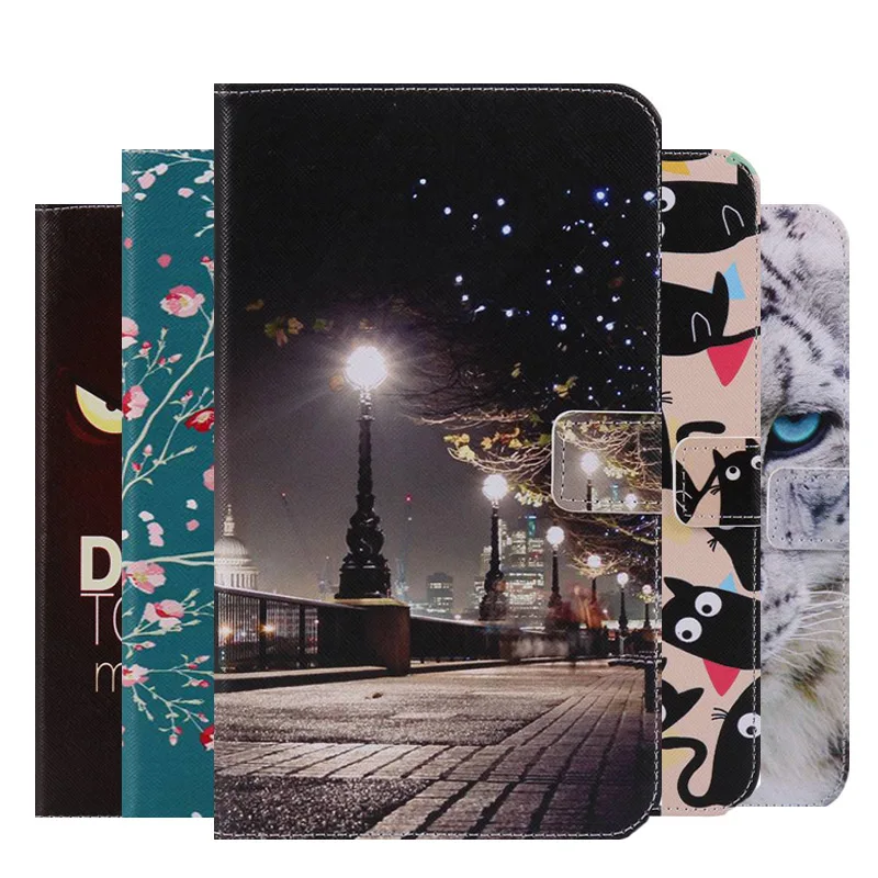 Funda de cuero PU con estampado de ciudad 3D para Samsung Galaxy Tab 3 Lite, funda para tableta de 7 pulgadas SM-T110 T111 Tab E 7,0 SM-T113 T116, película y bolígrafo