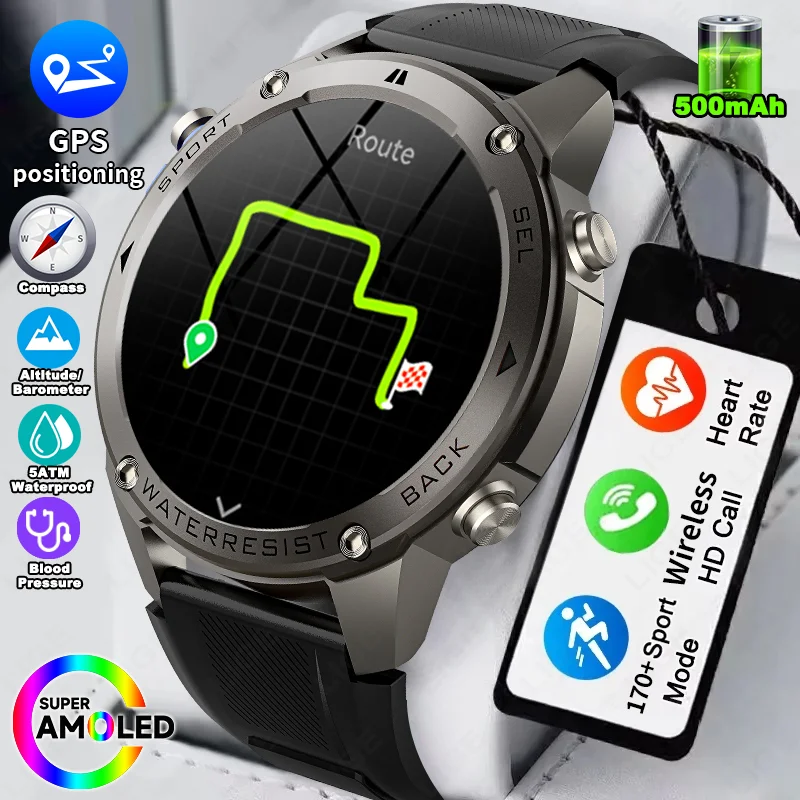 

LIGE Новые GPS спортивные умные часы для бега на открытом воздухе, плавания, фитнеса, AMOLED, голосовой вызов, компас, альтиметр, 5AMT, водонепроницаемый браслет для мужчин