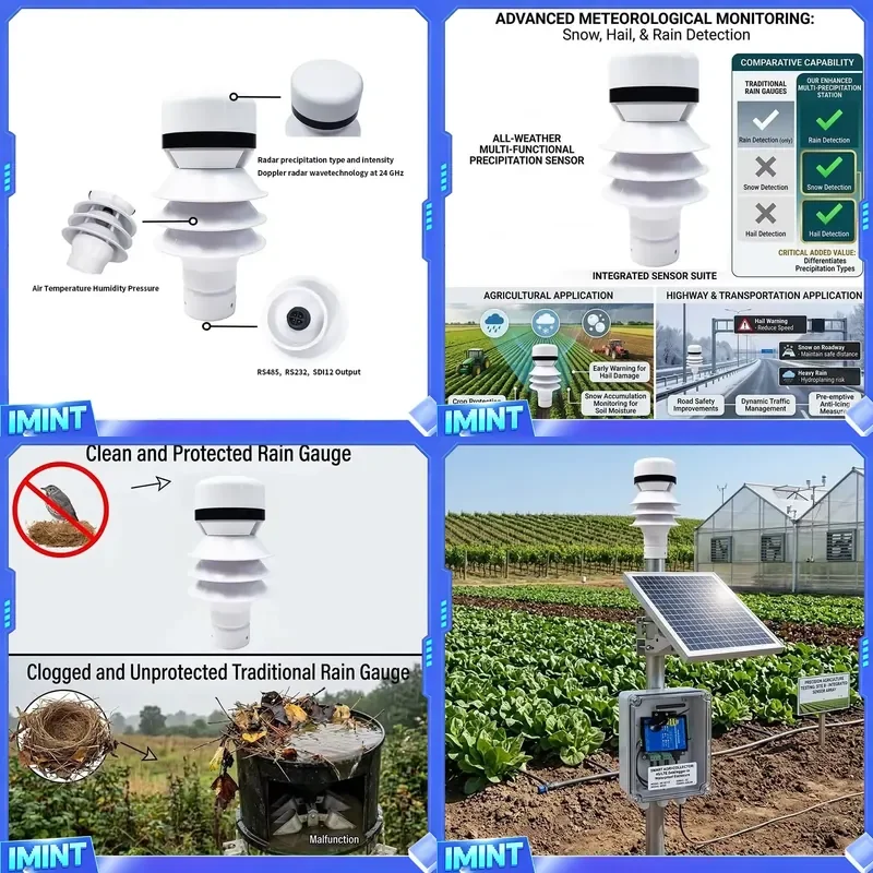 CE RoSh Certification SDI12 24GHz Radar Rain / Snow/ Hail Radar Precipitation Gauge Rainfall Sensor