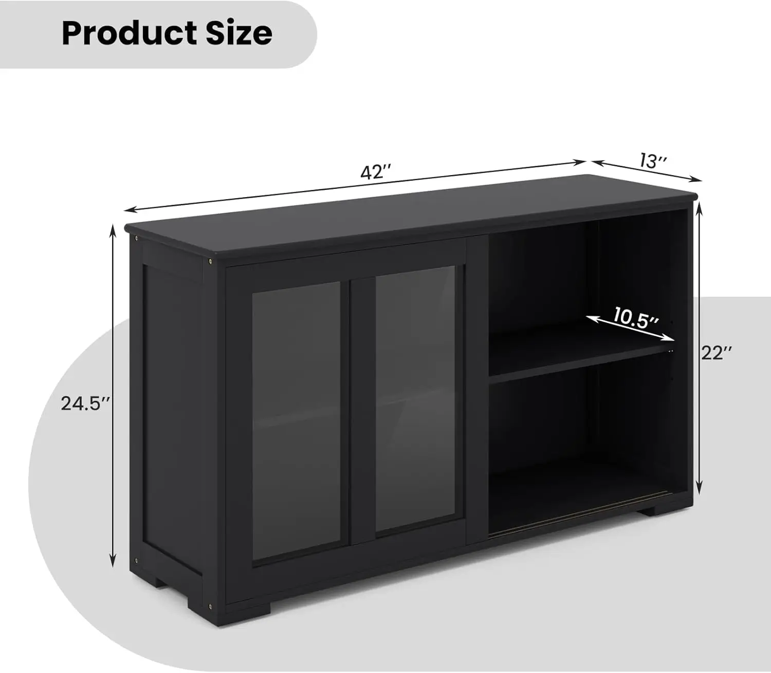 Buffetdressoir met opbergruimte, glazen schuifkast met 2 deuren, verstelbare plank, stapelbare keuken- en entreekast (zwart)