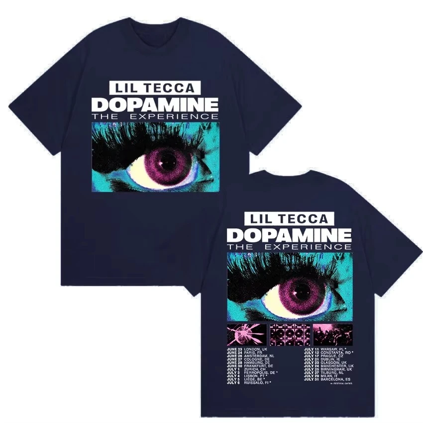مغني الراب ليل تيكا Dopamne تجربة جولة 2025 الجرافيك تي شيرت الرجال الهيب هوب موضة القطن تي شيرتات قصيرة الاكمام الشارع الشهير