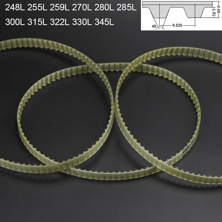 248L 255L 259L 270L 280L 285L 300L 315L 322L 330L 345L 9.525mm Pitch PU Steel Wire Trapezoidal Cogged Synchronous Timing Belt