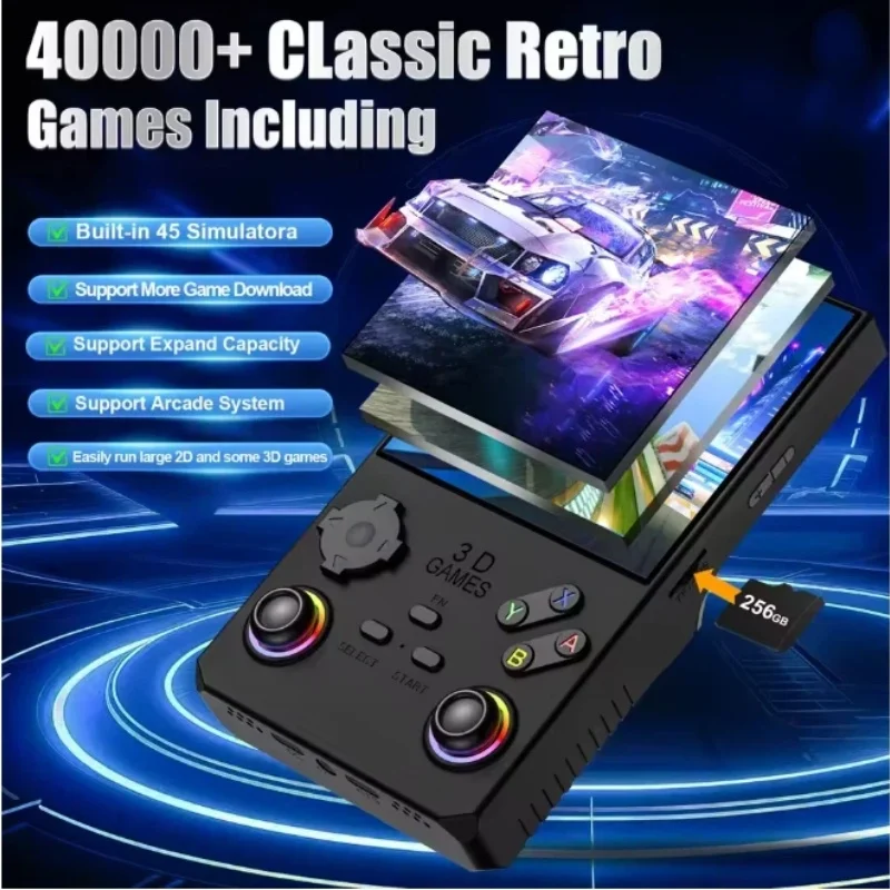 V40 Open Source Handheld Game Console Portable Retro 3d Game Player With Joystick Rechargeable Pocket Gaming Device For Home Use
