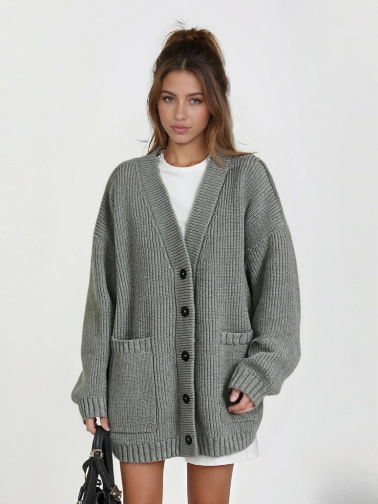 

Осенний новый модный вязаный кардиган с длинными рукавами, повседневные свободные однобортные свитера, зимняя женская одежда, милый трикотаж