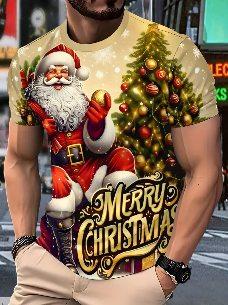 

Merry Christmas Graphic Men's T-Shirts Outdoor Street Festival Carnival Creative Clothes Fashion Casual Short Sleeve O-Neck Tees