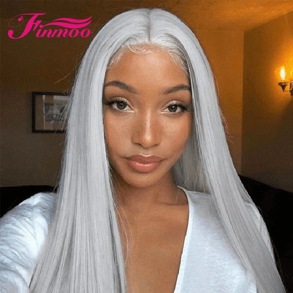 

Long Straight Grey Color T Part Wig 180% Density HD Transparent Lace Wigs Brazilian Remey Human Hair Wigs For Women