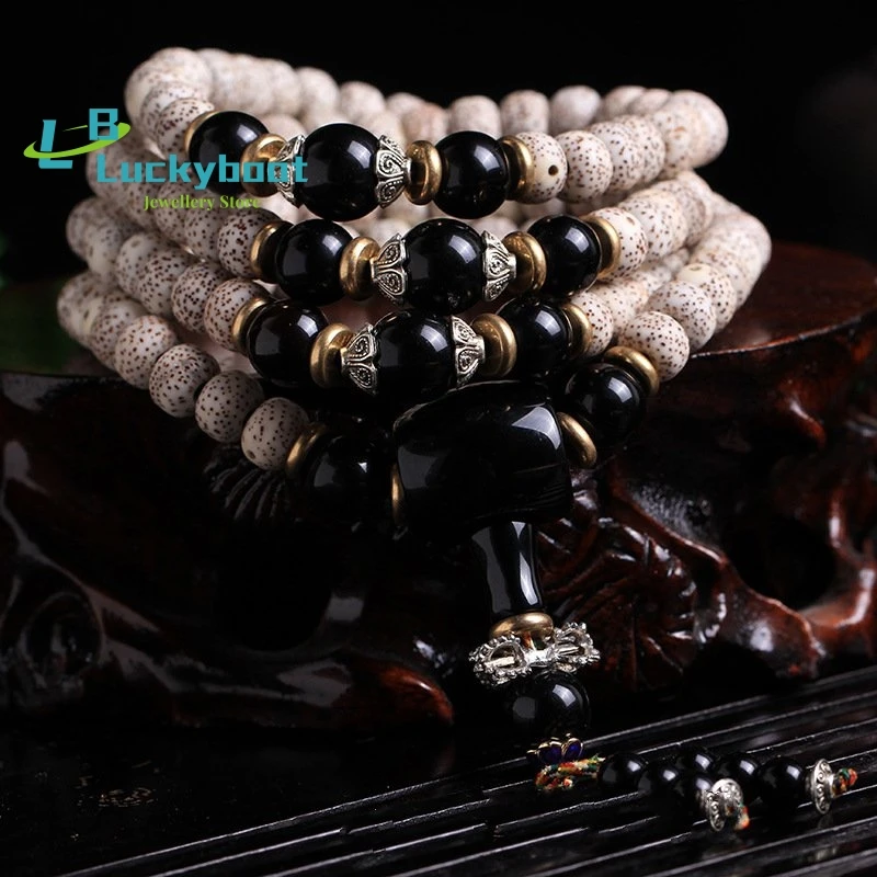 Wholesale Natural Xingyue Bodhi Bracelet 108 Buddhist Bead Necklace Ethnic Style Rosary Bracelet Black Agate Accessories