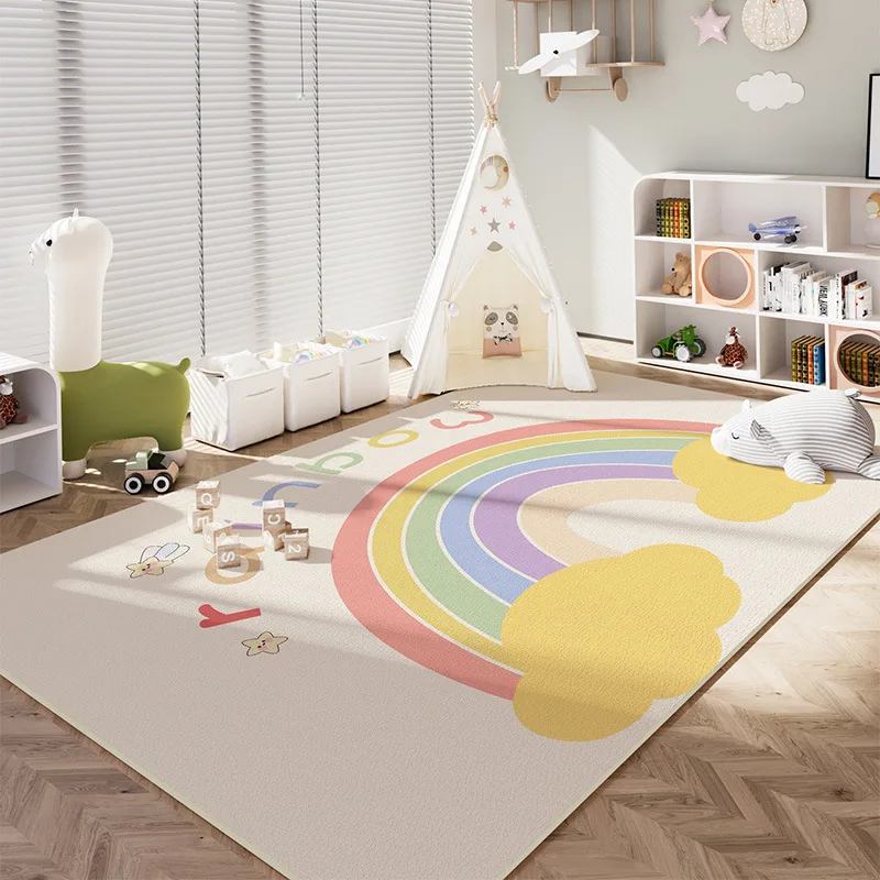 VIKAMA Colorful Cartoon Rainbow Printed Carpet, Perfect For Living Room, Bedroom And Children’s Playroom, Durable Home Decor