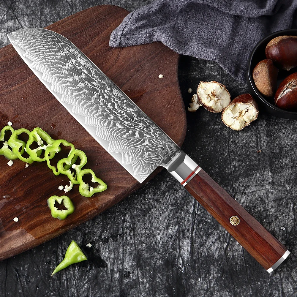 XITUO 7 Inch Japanese Santoku Knife Professional Damascus Steel Chef Knife with Ultra-Sharp Blade & Ergonomic Octagonal Handle