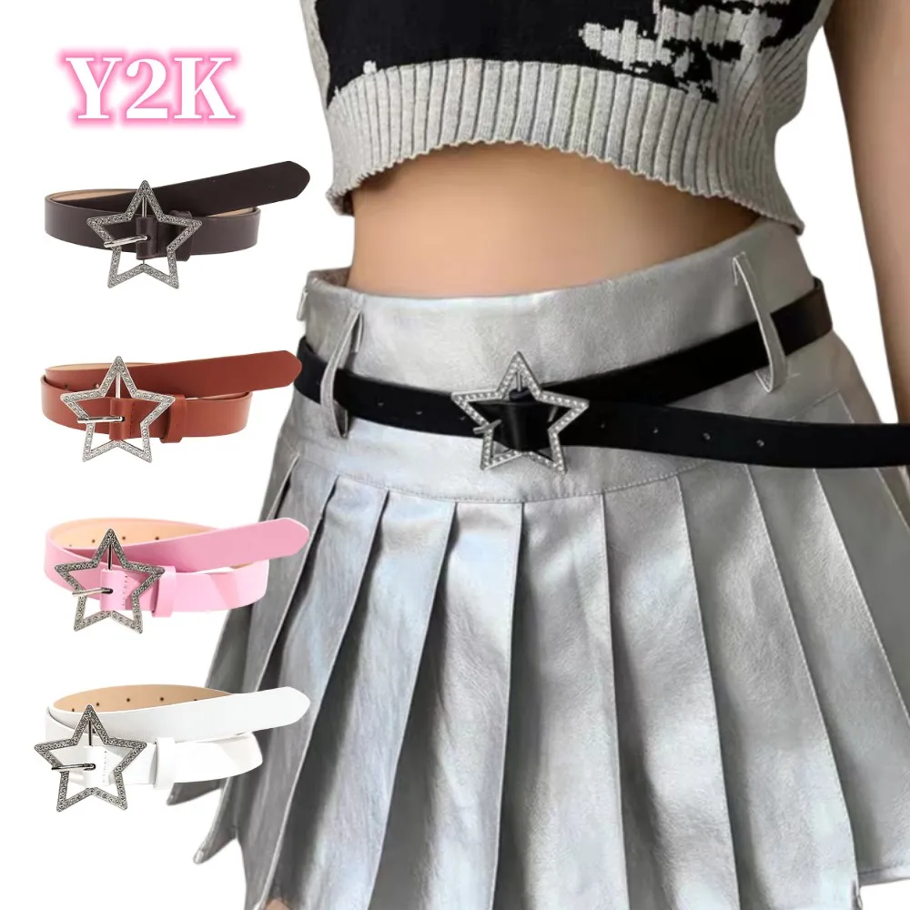 

Y2K Star Buckle Belt Women'S Pu Leather Waist Strap Belts Sparkling Rhinestone Decorative Waistband For Jeans Pants Trouser