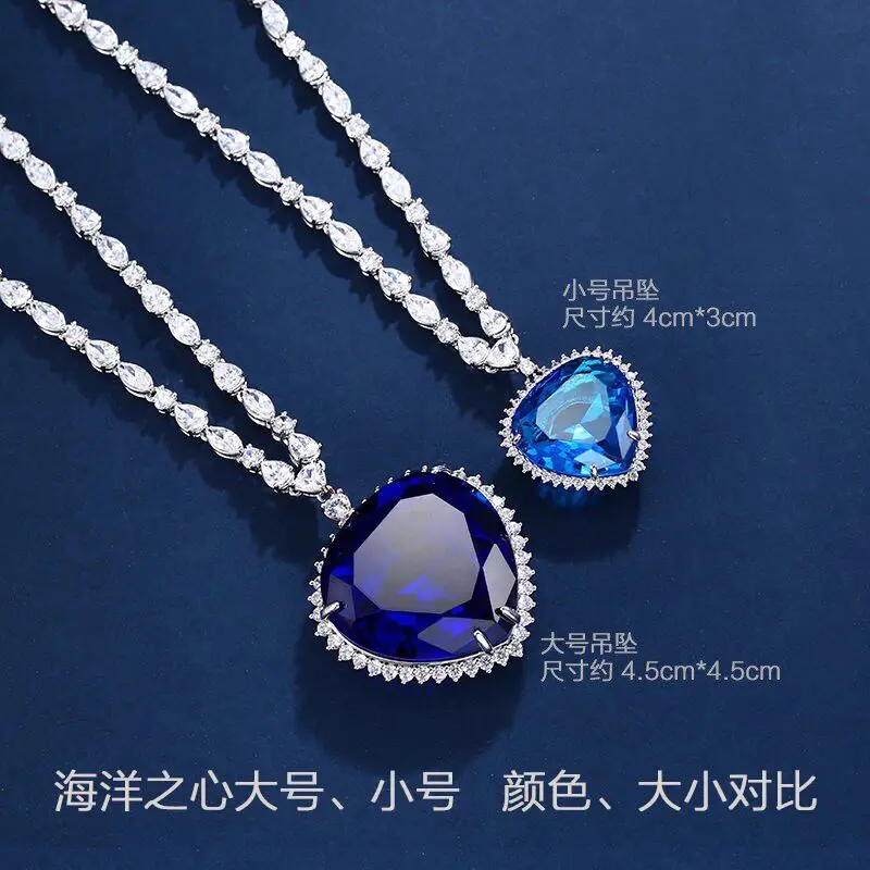 

Heart of the Ocean Rose Flower Blue Crystal Necklace Pendant Women's Sweater Pendant Clavicle Chain Jewelry Couple Birthday Gift