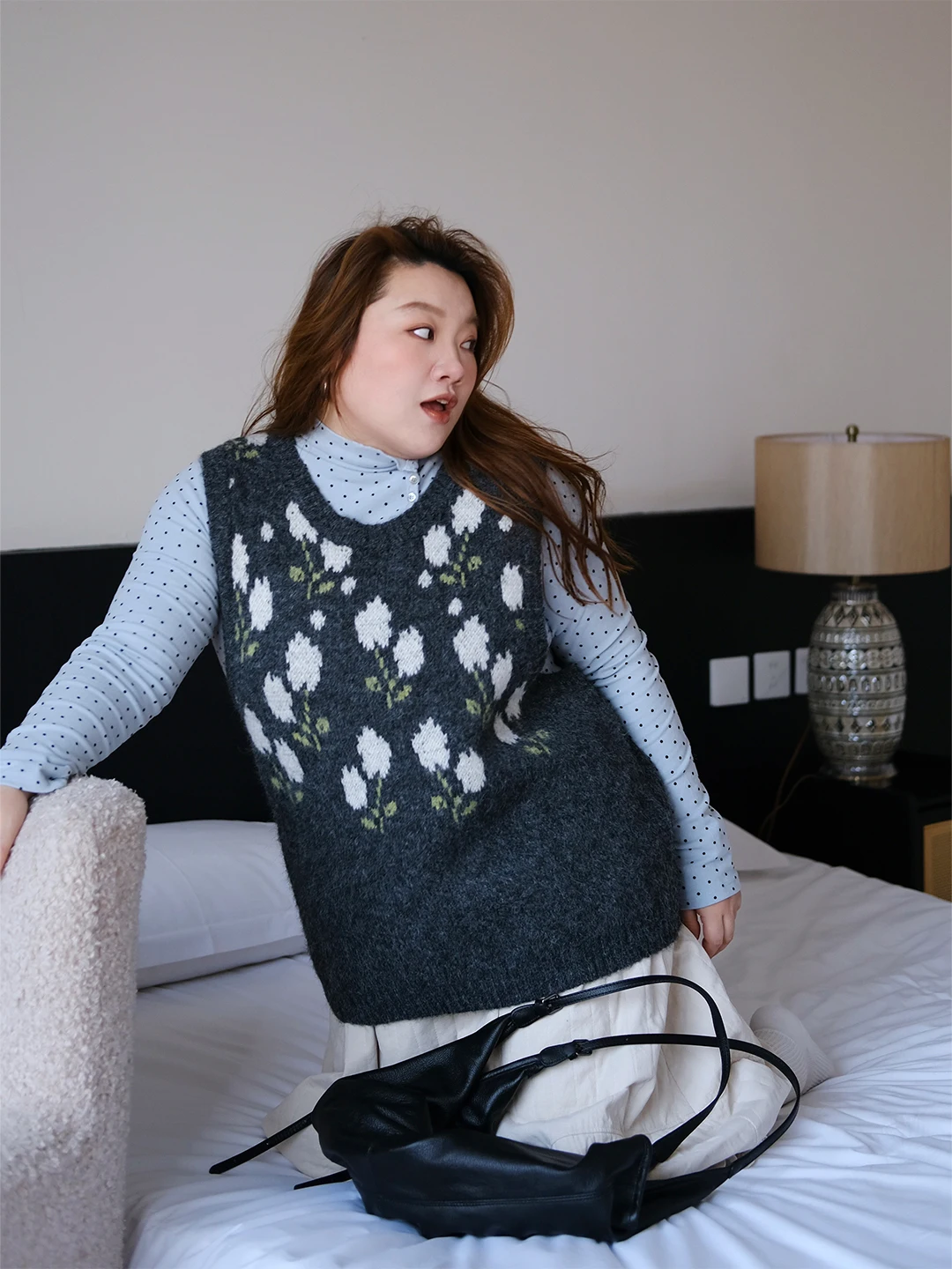 

Zooobaby004 Korean Sle Simple round Ne Knitted Loose Women's Sweater Vest Versatile Slimming Flower Pattern All-Match