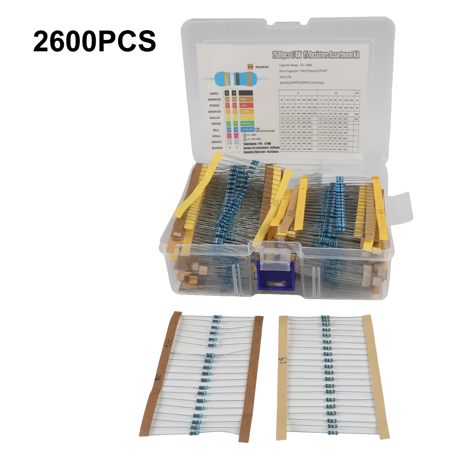 kit-de-resistores-de-filme-metalico-1-4w-com-2600-pecas-e-130-valores-para-experiencias-eletronicas-diy-com-arduino-e-testes-de-circuito