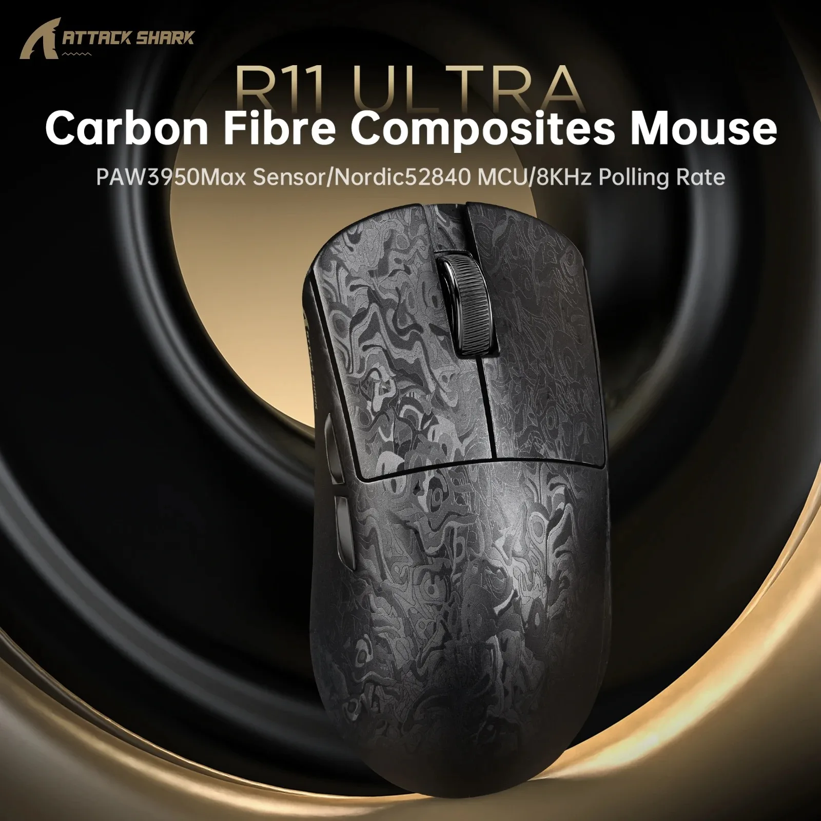 

Беспроводная игровая мышь ATTACK SHARK R11 Ultra из углеродного волокна, сенсор PAW3950 MAX 8K, 42000 DPI, 49 г, ультралегкая, для ПК/Mac