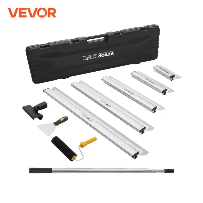 VEVOR Kit lames d'écumage pour cloisons sèches, lames d'écumage 254/406/610/813/1016 mm manche d'extension 862-2072 mm, couteau inox pour revêtement de gypse, pour plaques de plâtre, plaques murales