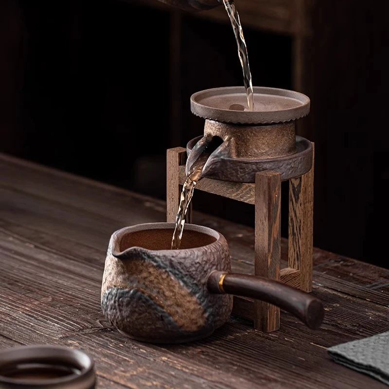 

Vintage High Platform Filter Ceramic Filter Hole Chicken Wing Wood Rack Tea Leaf Filter Tea Strainer Tea Infuser Rack