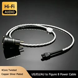 Audiocrast 7N OCC Silver Plated Audiophile mini8-shaped Power Cable C7 Figure 8 IEC with Gold Plated EU/US/AU/UK Plug