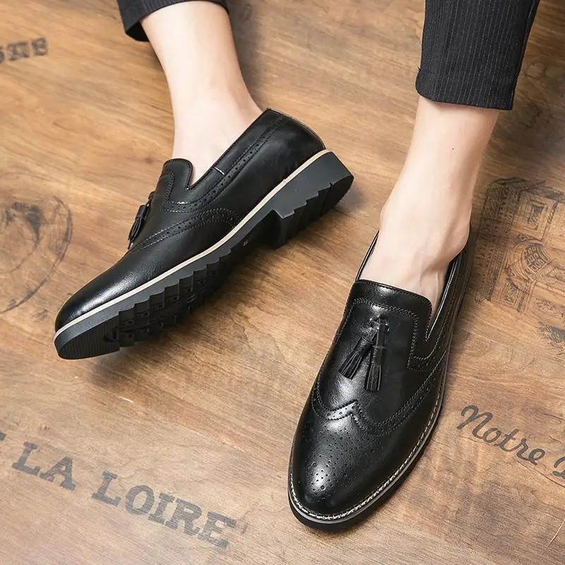 Chaussures provoqué en cuir véritable pour hommes, talons hauts, à enfiler, robe d'affaires, mariage, fête Oxford, printemps et été