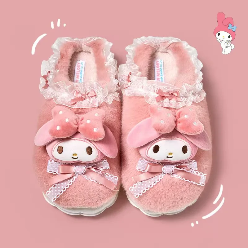 Sanrio Plush Slippers Hello Kittys Kawaii Cute Student Autumn Winter Bedroom Soft Padded Plush Bedroom Aldult Shoes Girls Xmas