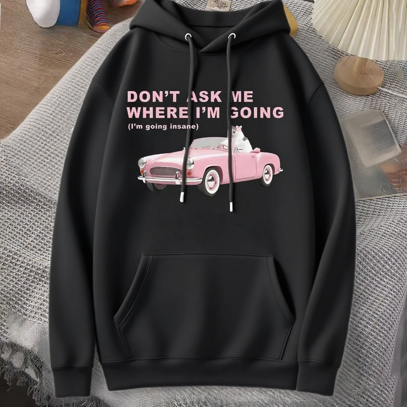 

Pink Car Graphic Printing Autumn and Winter Pure Cotton Men's and Women's Hoodies Casual Outdoor Street Sports Training Brand