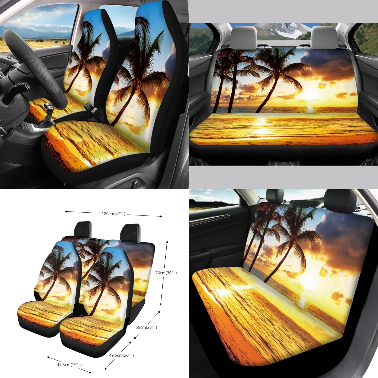 Coloranimal Sunset Palm Trees 15 Pack Car Seat Covers Easy Install Versatile Front Back Seat Covers Suitable for Auto Automotive