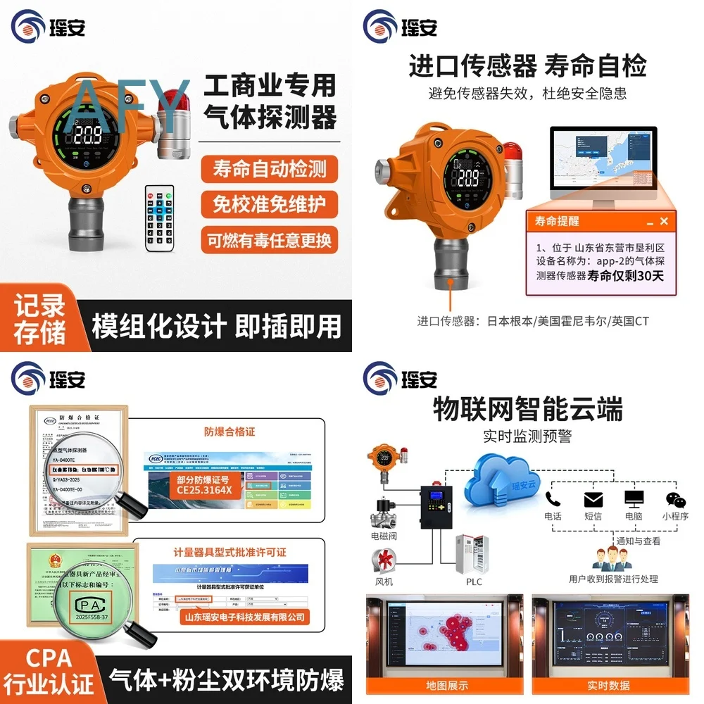 Industrial Combustible Gas Alarm Detector Sensor Probe for Ammonia Hydrogen Oxygen Hydrogen Sulfide Detection Safety