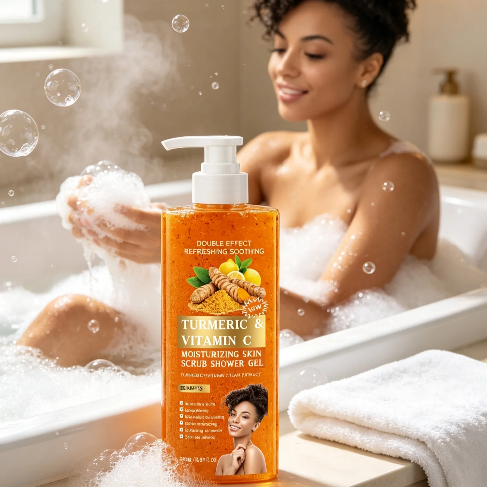 Turmeric Shower Gel Deep Moisturizing Body Skin Deeply Cleanse Pores Gentle Exfoliation Long Lasting Fragrance Body Wash 500ml