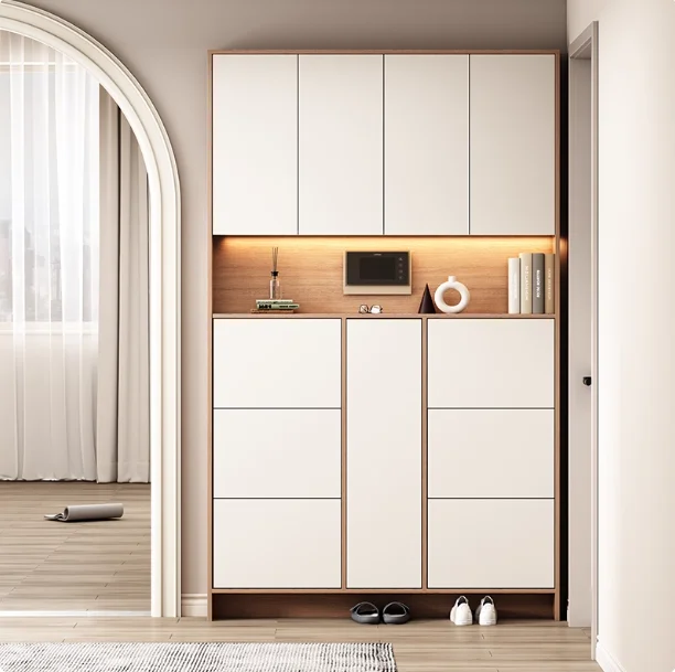 Custom Ultra-Thin Entryway Shoe Cabinet With Flip-Top Hallway Cabinet Tall Integrated Home Entrance Storage Cabinet