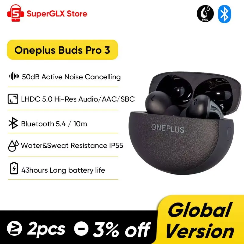 2024 neue globale Version Oneplus Buds Pro 3 TWS Bluetooth-Kopfhörer 50 dB aktive Geräuschunterdrückung 43 Stunden Akkulaufzeit für Oneplus12 12R