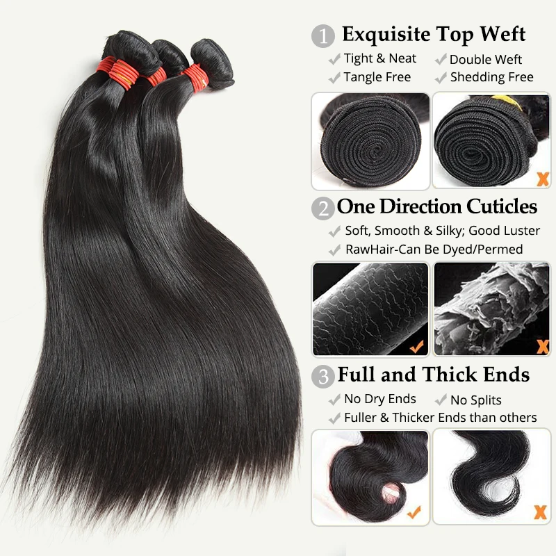 

Straight Human Hair Bundles for Women Addbeauty High Quality Remy Human Hair Weave Double Drawn Natural Color Human Hair Weft