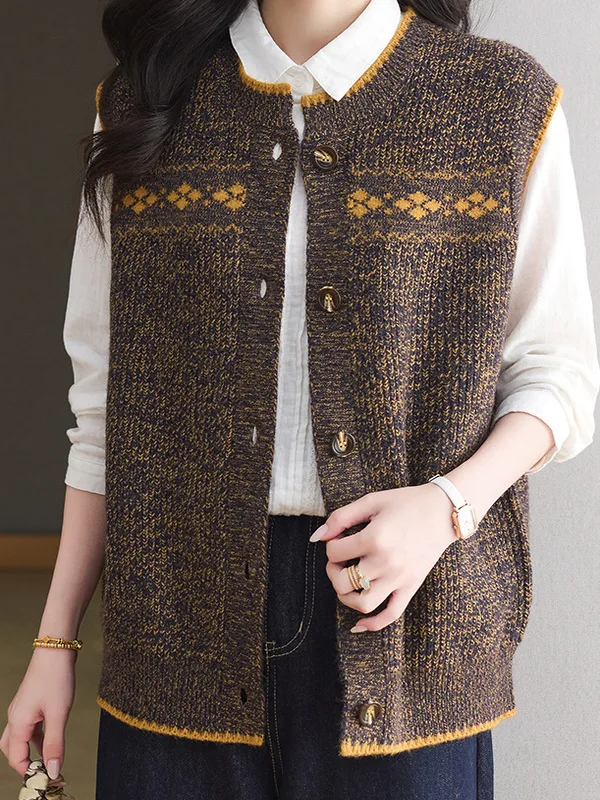 

Женский вязаный шерстяной жилет свободного кроя с круглым вырезом, модный, для ранней осени, новинка, для повседневной носки