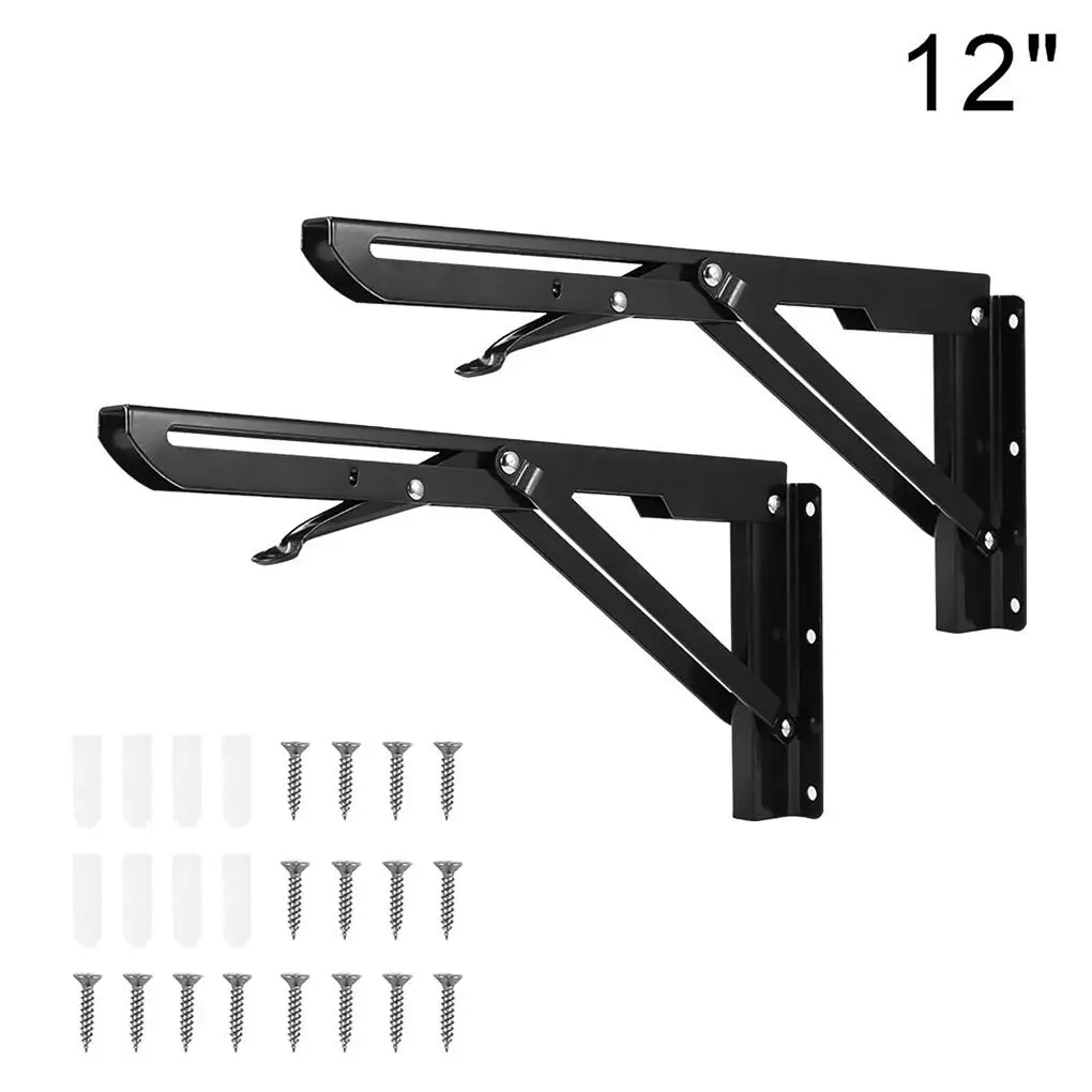 

1 Pair Folding Wall Bracket Stainless Steel Home Office Shop Kitchen Bathroom Table Work Garden Show Shelf Black