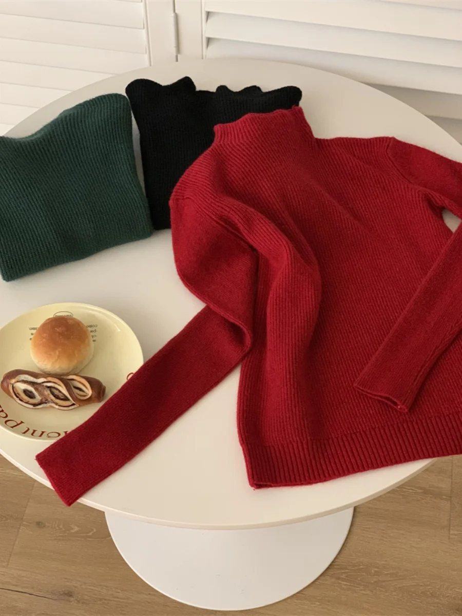 

Slim Fit High Ne Soft Cozy Knitted Woolen Sweater Casual Commute Sle Pure Color Long Sve Regular Thin Knitwear