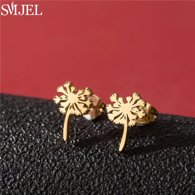 Bohemia Fashion Female Dandelion Stud Earrings for Girls Cute Small Flower Stainless Steel Earings Bridesmaid Jewelry Brincos