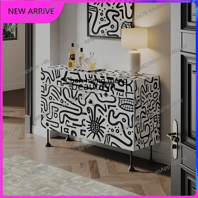 

Solid wood dining side cabinet, home living room storage decoration, modern, with drawers porch cabinet H H