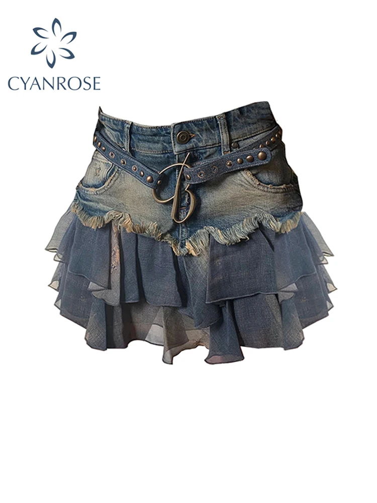 Women Patchwork Skirt Vintage Y2k Summer Skirt Harajuku Korean Style Streetwear Elegant Fashion A-line Mini Skirt Pippie Clothes