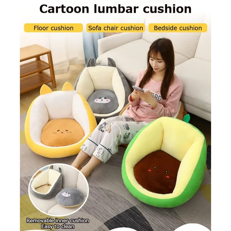 Cartoon Fruit Seat Cushion with Backrest,Thicken Plush Seat Cushion, Non Slip Chair Cushion Relieves Back Pain Office Home Sofa