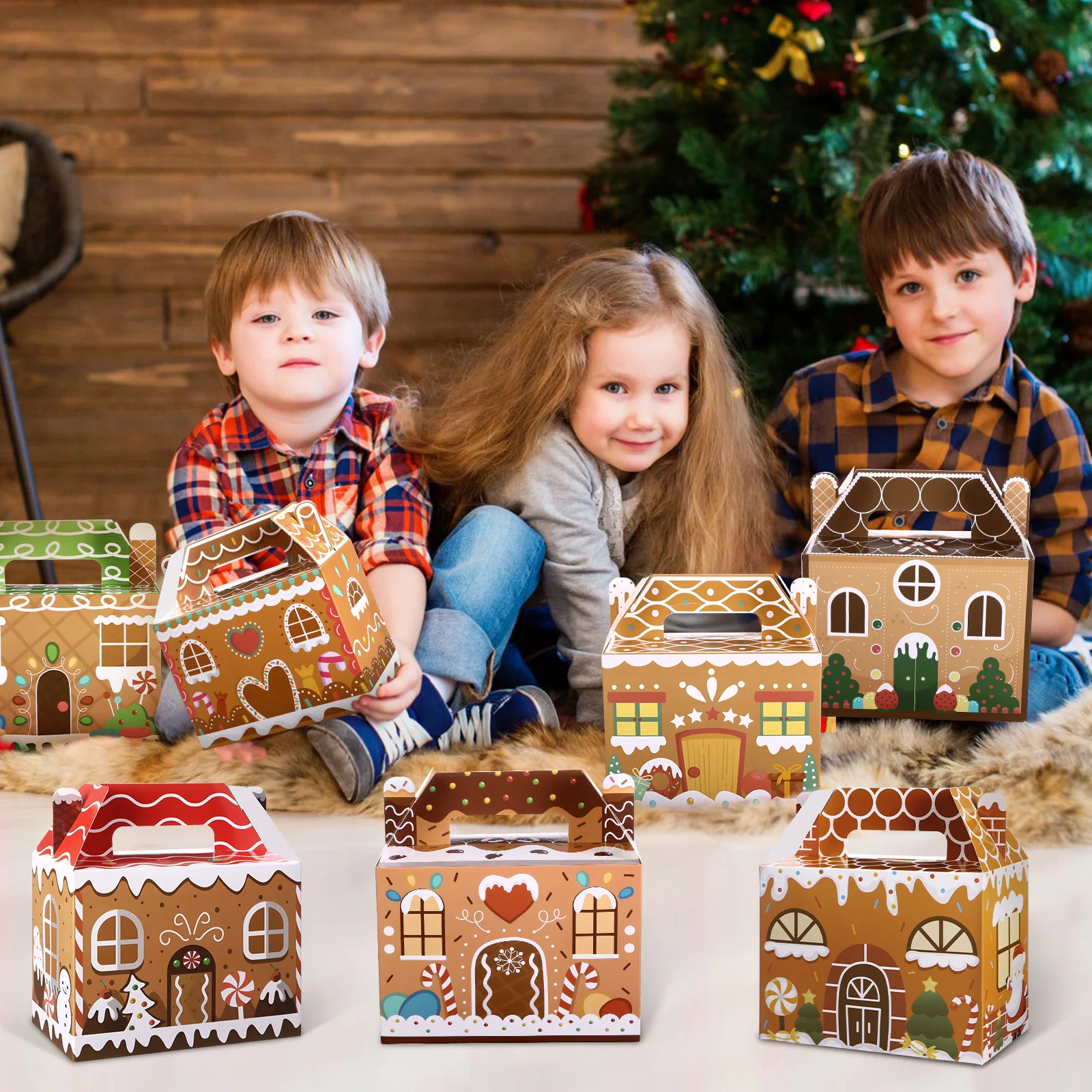 24 pçs caixas de deleite de natal 3d casa de gengibre papelão presente doces caixas de biscoitos feriado natal festa favor caixas de presente