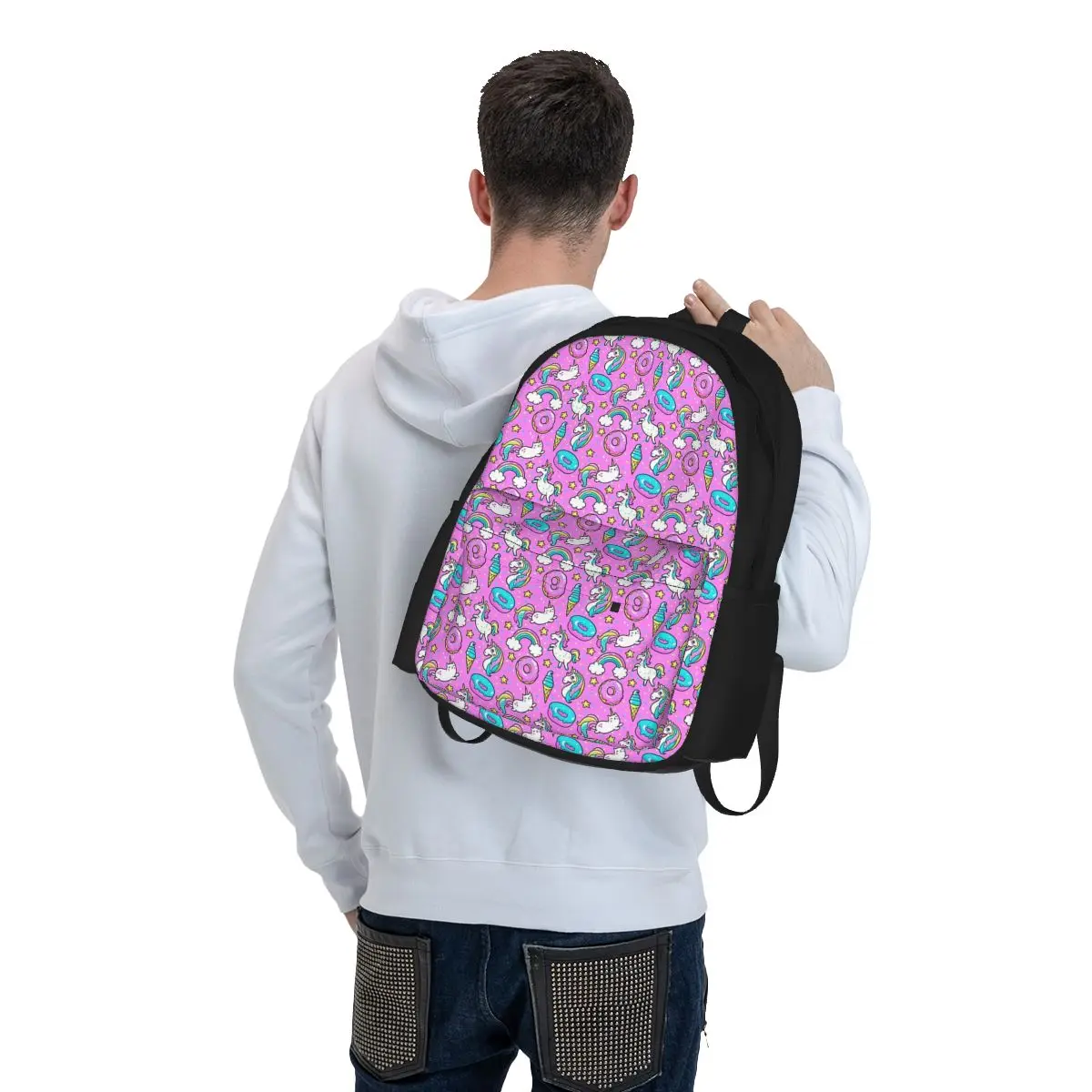 Einhorn Donut Katze Eis Regenbogen Muster Rucksäcke Bücher tasche Schult aschen Rucksack Laptop Rucksack Umhängetasche große Kapazität