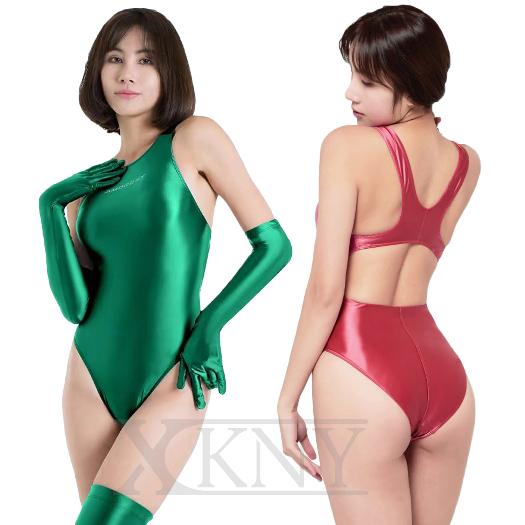 XCKNY Silky glossy one-piece swimsuit sexy tight solid color lustrous swimsuit stagnant water sexy slim tight oily swimsuit